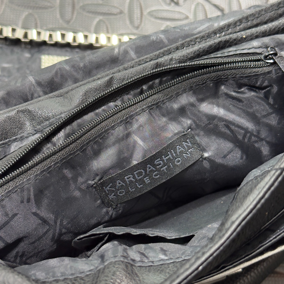 Kardashian Kollection Women's Black Snake Print Zipper Pockets Crossbody Purse - Picture 8 of 16